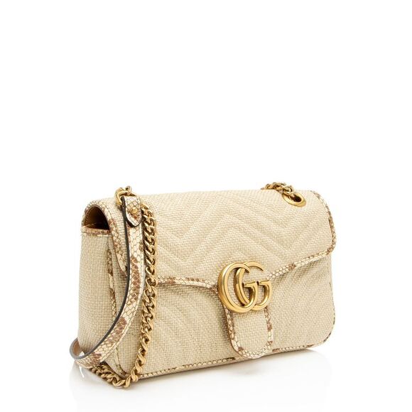 Gucci Raffia Snakeskin GG Marmont Small Flap Bag - Picture 2 of 15
